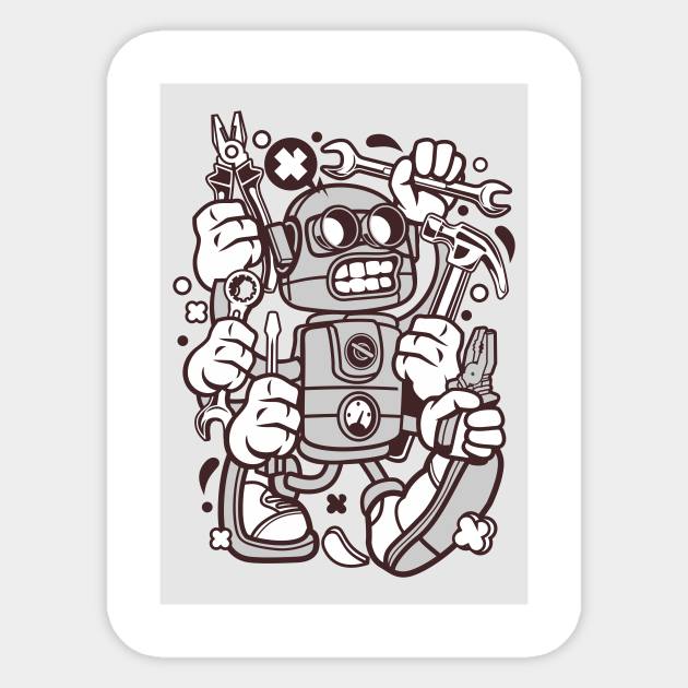 Design 57 Tools Robot Sticker by Hudkins